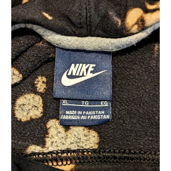 Nike Womens Bleach Tie Dye Hoodie XL High Neck Black Lightweight Blue Tag Grunge - Picture 7 of 16